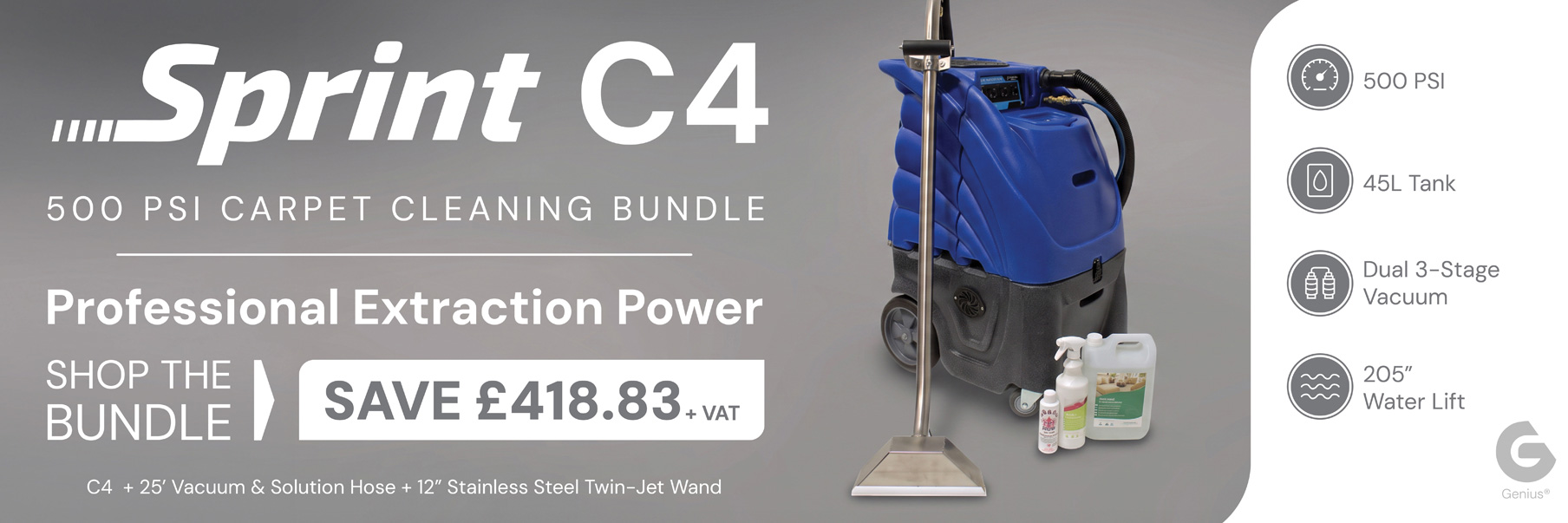 Genius C4 500 PSI Carpet Bundle - 12" Stainless Steel Wand
