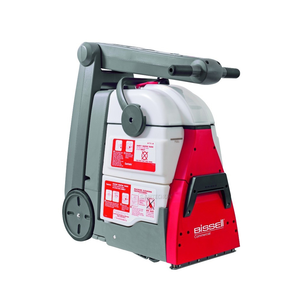Bissell DC100 carpet washer folding down for transporting.
