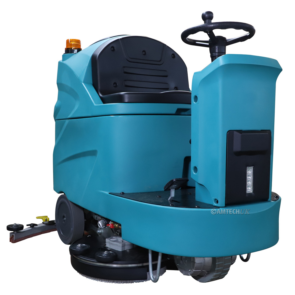 TVX T150-100R ride on scrubber dryer front side view.