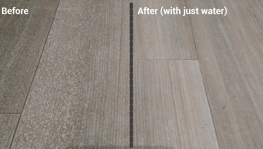 iVo RovaWash before and after cleaning results on wooden floor